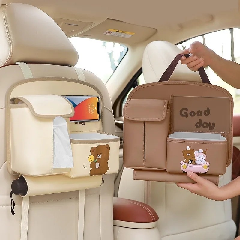 Car Seat Organizer 4in1 Multifungsi Tissue Tong Sampah Mobil Kulit 910