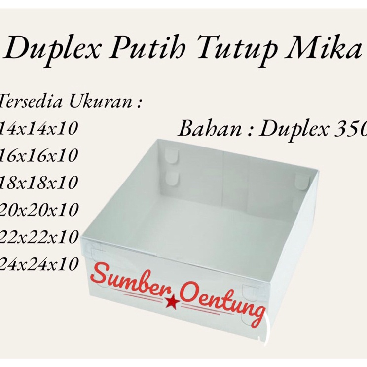 

Potongan Promo 1PCS DUS DUPLEX PUTIH TUTUP MIKA TINGGI 1CM KARTON BOX KOTAK HAMPERS KUE