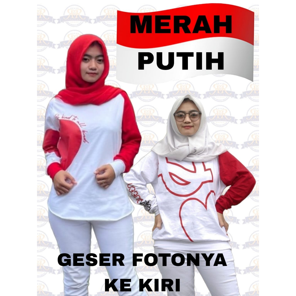 Kaos Wanita Tangan Panjang Merah Putih Bahan Cotton Combed 24s cocok buat agustusan Kaos 17 Agustus