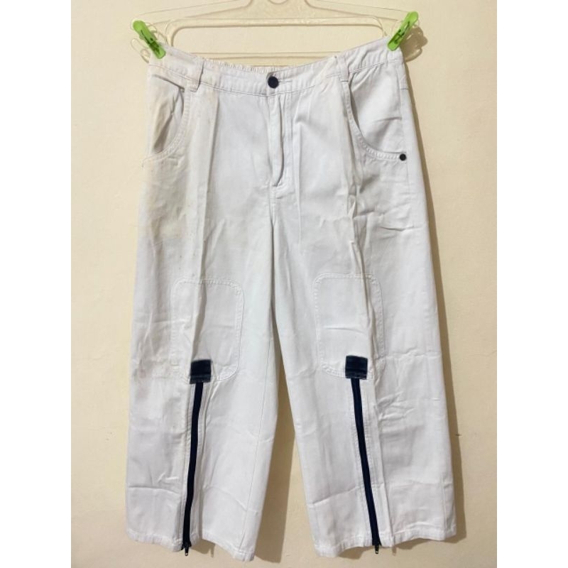 Celana panjang kain pria cowok warna putih minus preloved