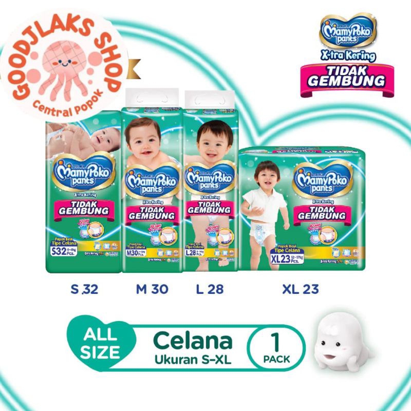MamyPoko Pants Extra Kering Slim Tidak Gembung S32 M30 L28 XL23 XXL20