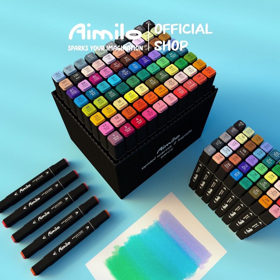 

Model Baru READY Aimilo Spidol Warna Warni 1 Set Sketch Marker 2 Tip Touch Marker 4868 Warna