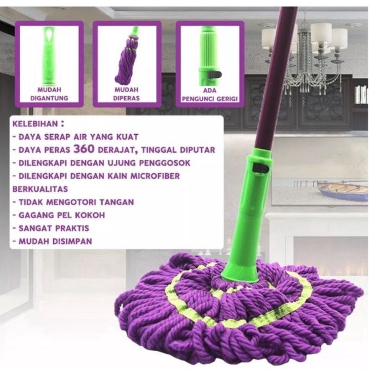 Alat pel lantai tongkat lipat flat mop twist mop simple berkualitas