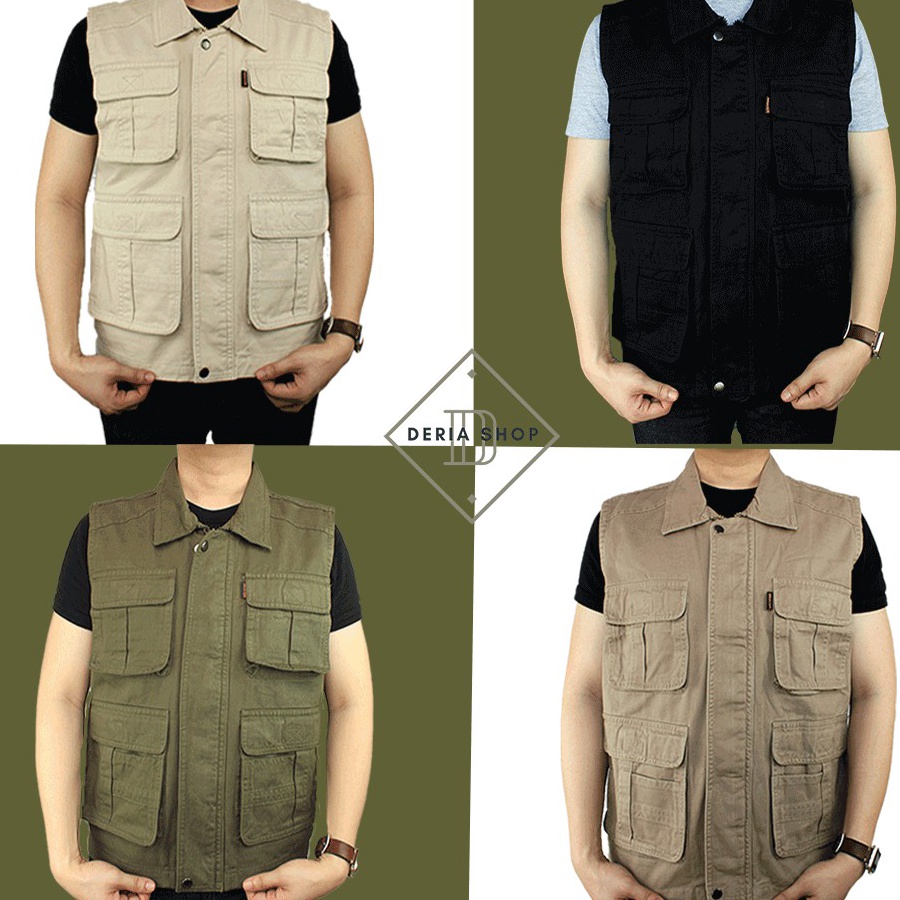 TERBARU Rompi Outdoor Casual Safety Pria Polos Kanvas Twill Body Vest Gunung Tactical Lapangan Cowo 