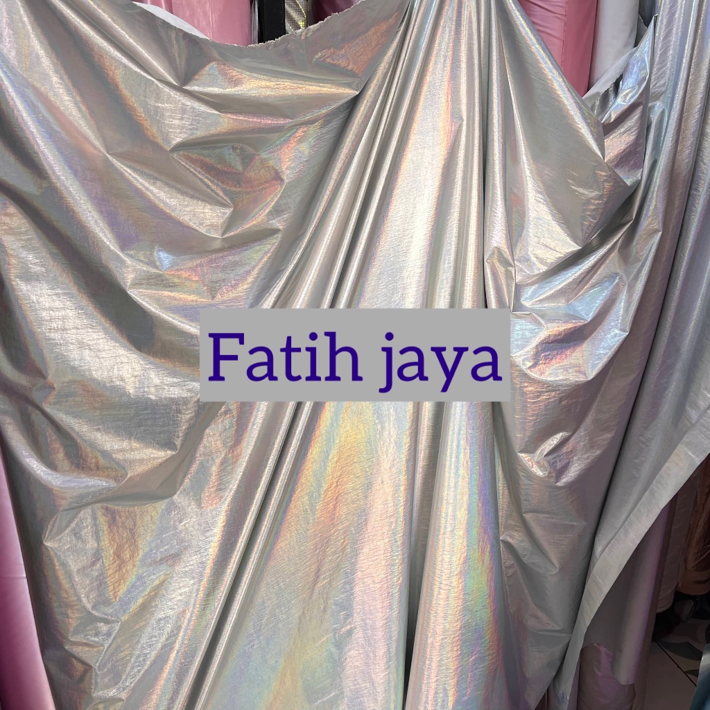 Hologram Silver kain Mayer cringkel / kusut Holo Pelangi