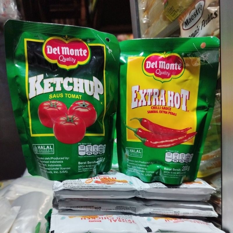 

Del Monte saos extra hot dan saos tomat kemasan pouch 200gr