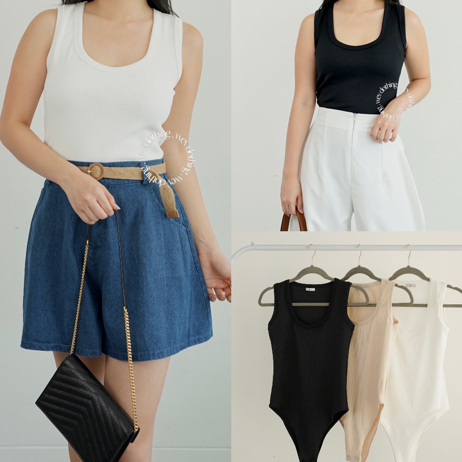 COD Shein Bodysuit  Bodysuit Wanita Rib Knit  Atasan Wanita Tanktop  Wevclothing