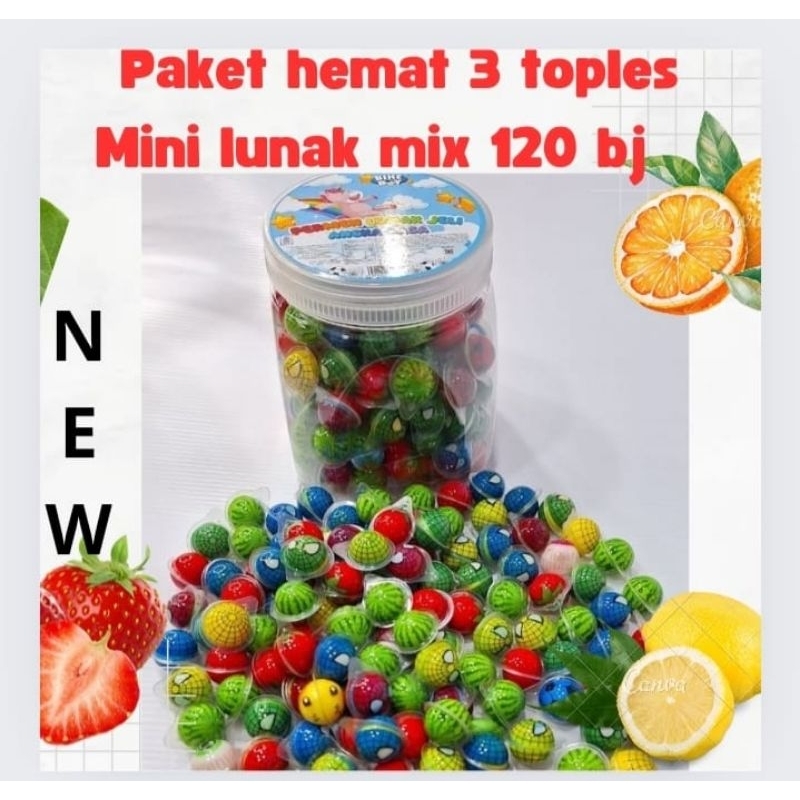 

[PAKET HEMAT 3 TOPLES] Permen Jelly Lunak Mini Mix rasa buah 120pcs/toples