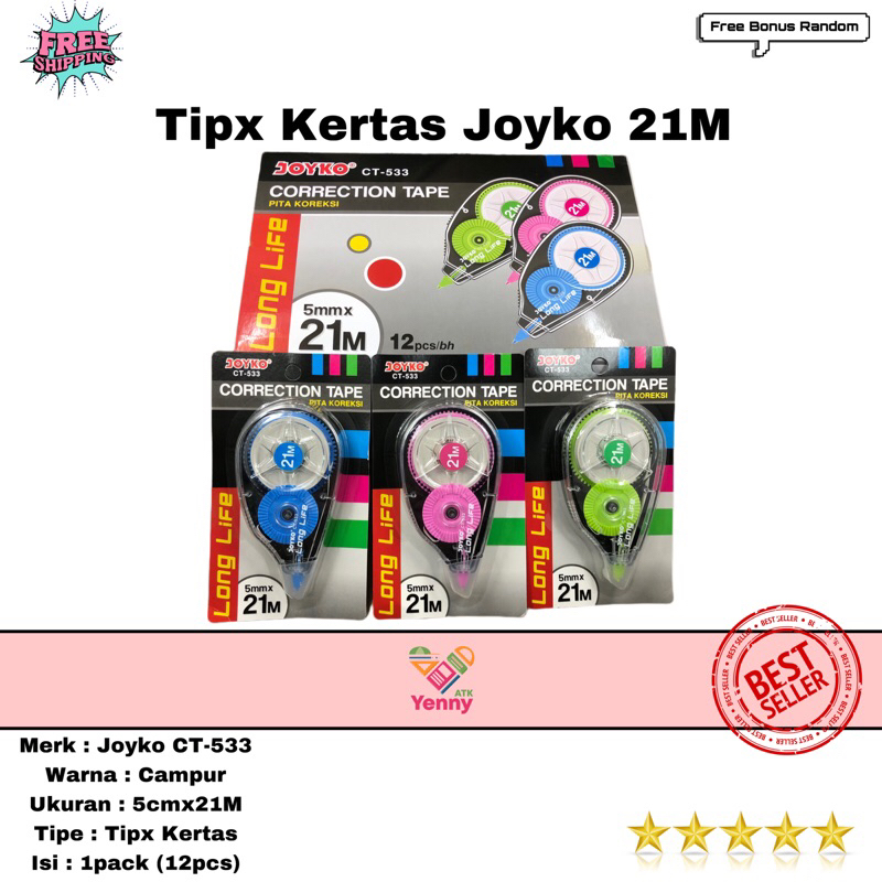 Tip X Kertas Joyko 21m / Correction Tape Joyko 21m / Pita Koreksi Joyko 21 m