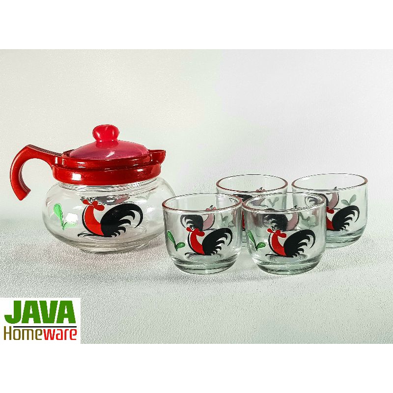 TEKO SET MINI 5IN1 | TEA POT KUKURUYUK | TEKO SET MINI AYAM JAGO GELAS SLOKI | TEKO GELAS SET MINI