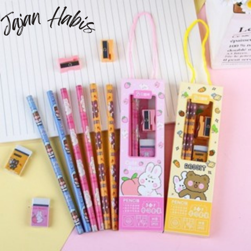 

JABIS Stationery Set 5 in 1 Alat Tulis Anak Sekolah Penghapus penggaris Pensil Serutan Karakter Lucu Set Alat Tulis Anak Motif Kartun