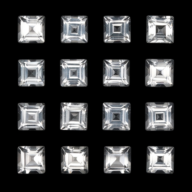 NATURAL WHITE TOPAZ CUTTING SIZE 3-5 mm SQUARE FACETED | BATU PERMATA NATURAL WHITE TOPAZ FACETED | 