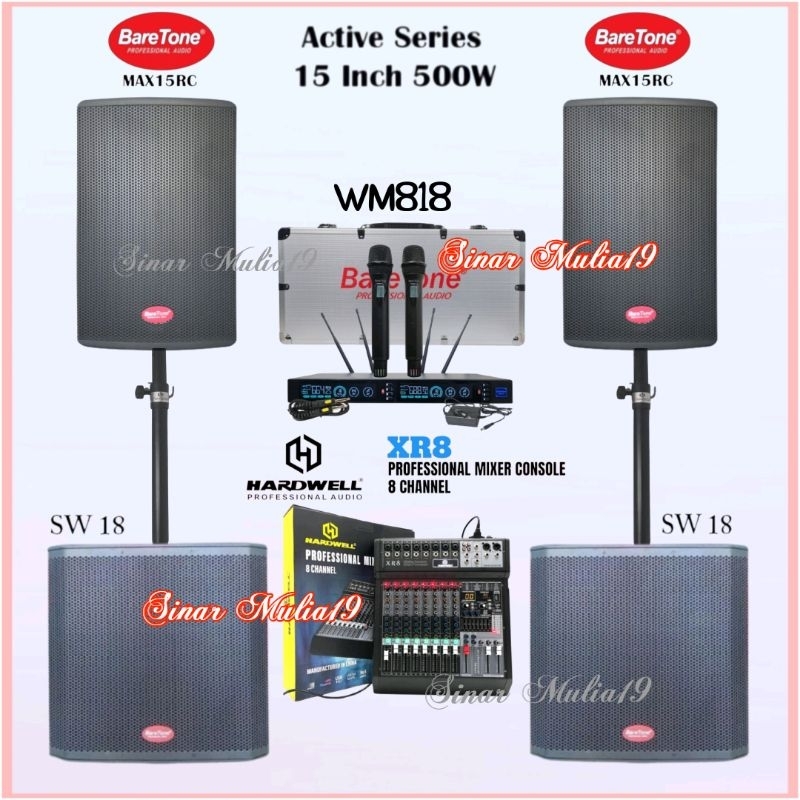Paket Sound System Speaker aktif BareTone MAX15RC Subwoofer aktif 18 Inch Baretone SW18 Mixer