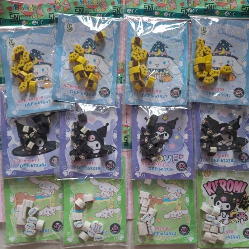 

Penghapus sanrio mini (10 pcs) + kartu / Setip sanrio mini per set isi 10 pcs / Penghapus sanrio kecil + kartu