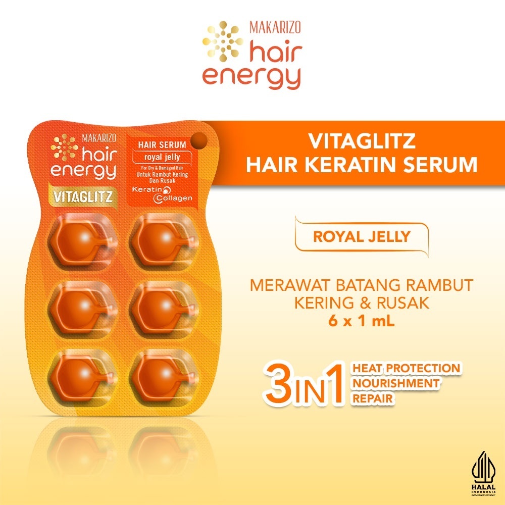KG Makarizo Hair Energy VITAGLITZ Hair Keratin Serum Vitamin Rambut ROYAL JELLY 6 x 1 mL