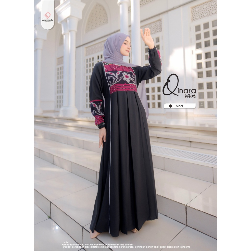Gamis Qinara Brand Zains'daily - Qinara Dress Gamis Mix Kain Tenun Premium Best Seller