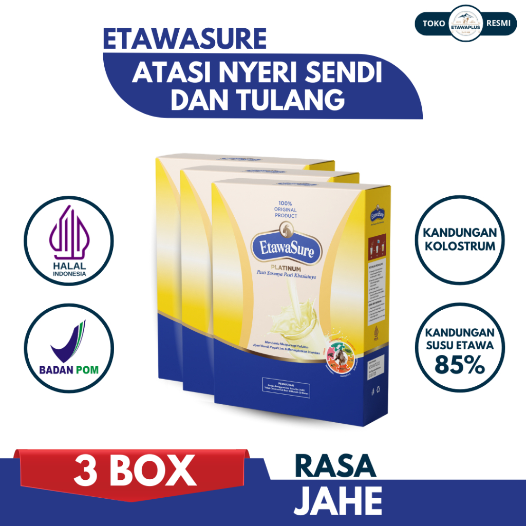 

Etawasure - Paket 3 Box - Susu Kambing Etawa Rasa Jahe 100% Asli Original Atasi Nyeri Sendi