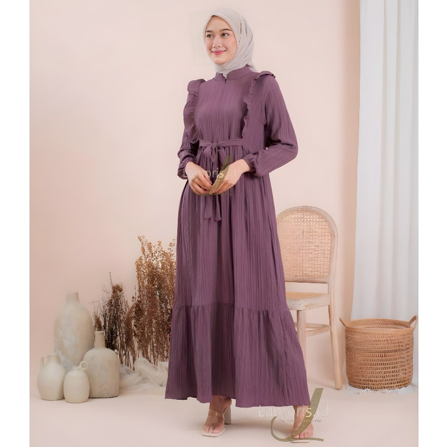 Letisa Dress Wanita Kekinian Baju Gamis Dewasa Terbaru Bahan Ladycrush Premium-Letisa Plum
