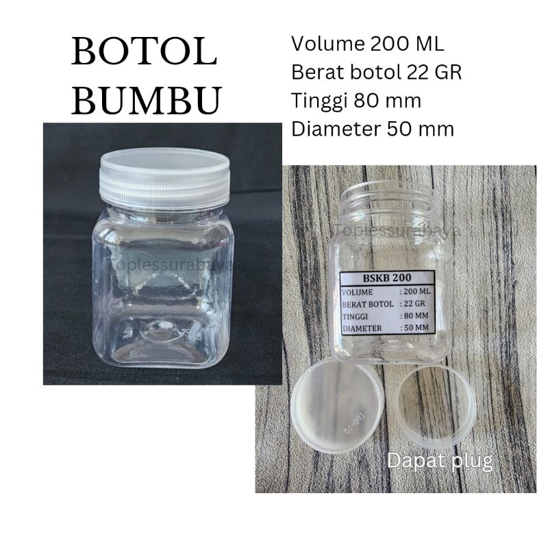 10 BIJI BOTOL BUMBU 180 ML 200 ML KOTAK BULAT BOTOL KECIL TOPLES PLASTIK
