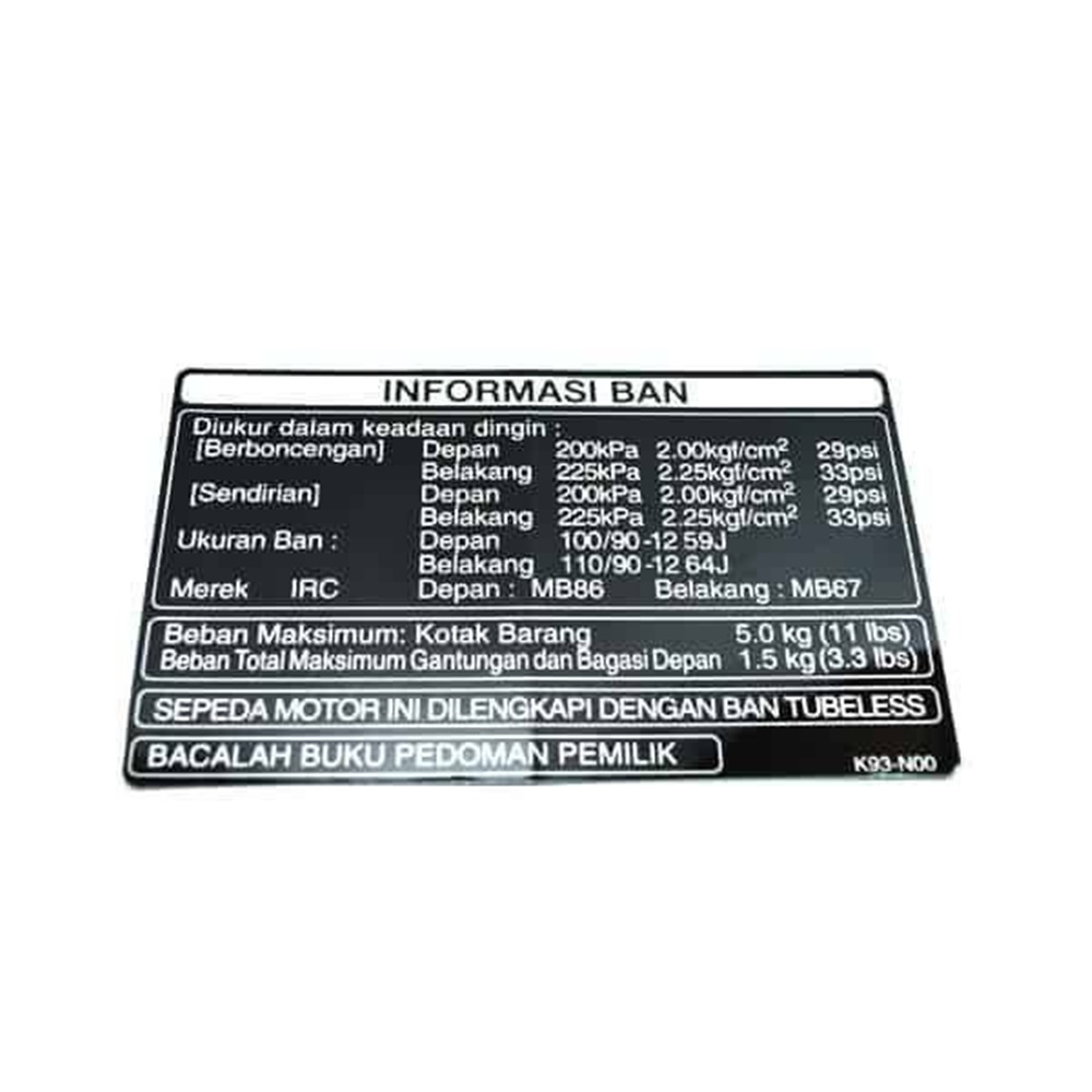 [ 75 CORNER ] Honda Scoopy Ring Velg 12 Inch Label Tire Stiker Informasi Ban Original Tekanan Angin