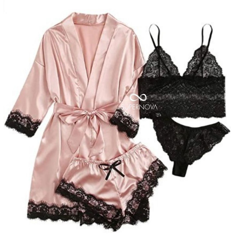 DISKON SUPERNOVA VICTORIA SET 3 BAJU CELANA  KIMONO ROBE Satin Mewah Cantik Piyama Baju Tidur