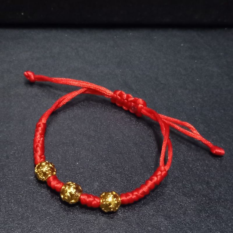 gelang tali merah cantik koin rejeki emas