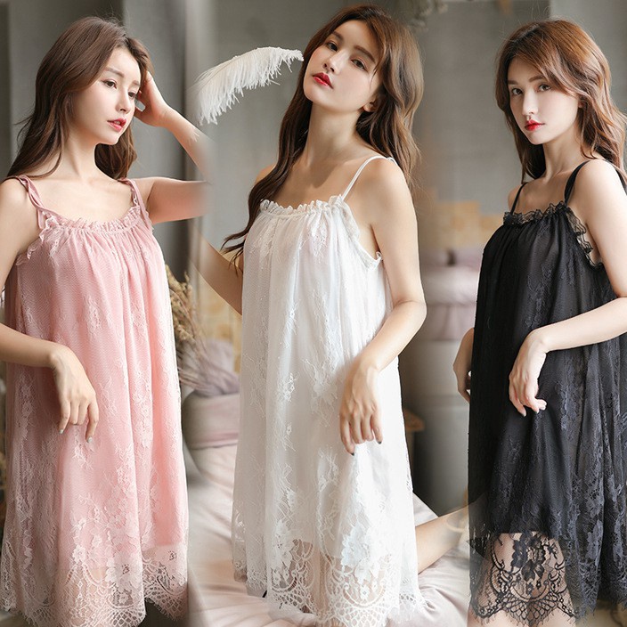 Terbaru COD Sexy Lingerie Set G String Pola bunga Lace Piyama Wanita Baju Tidur bahu Tali Size Besar