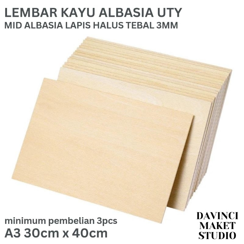 Lembar Kayu Albasia 3mm A3 30cm x 40cm - Triplek Balsa Lapis Halus UTY