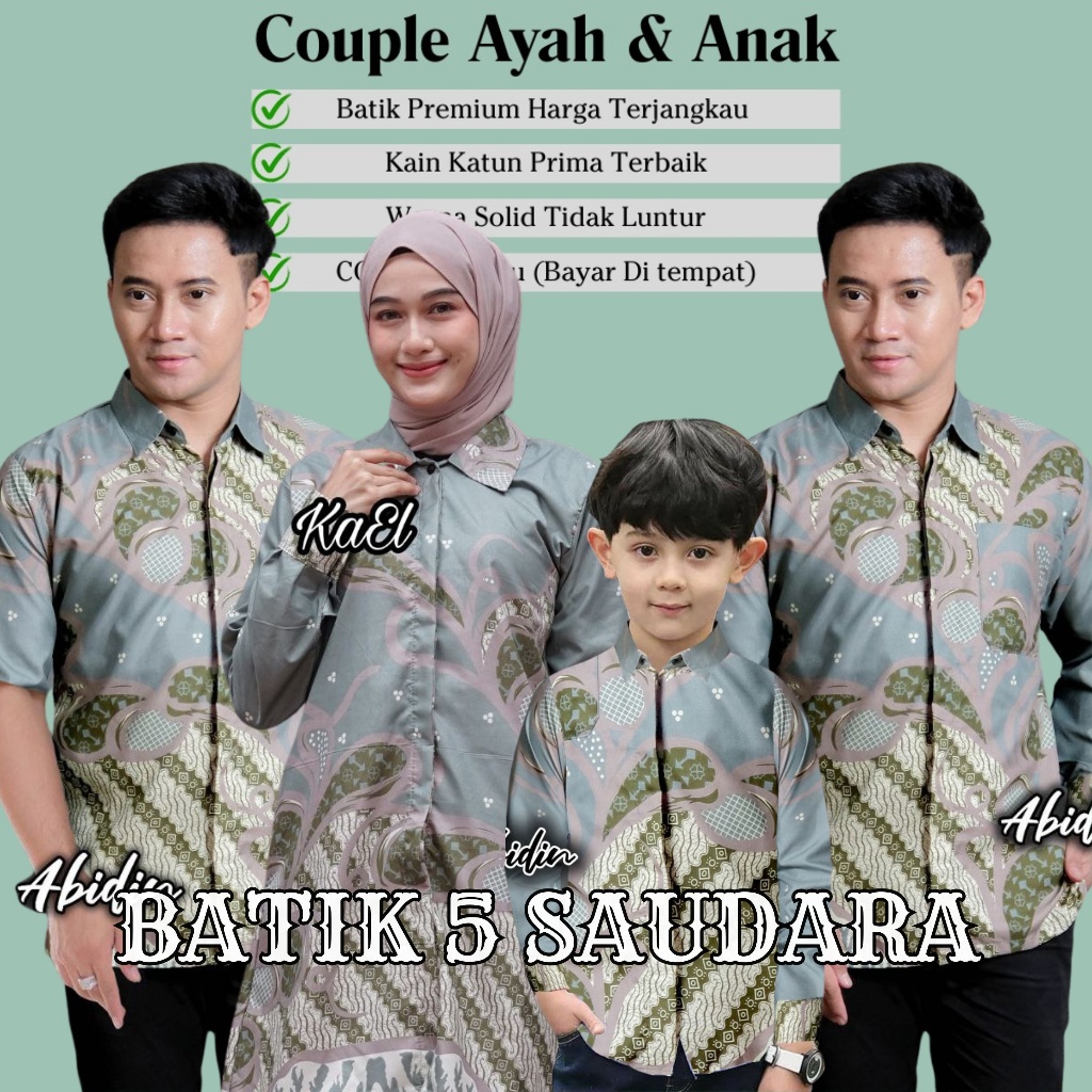 Couple Batik Ayah dan Anak Laki-laki Motif Sidomulyo Sage Soft Warna Hijau Mint || Kemeja Batik Pria