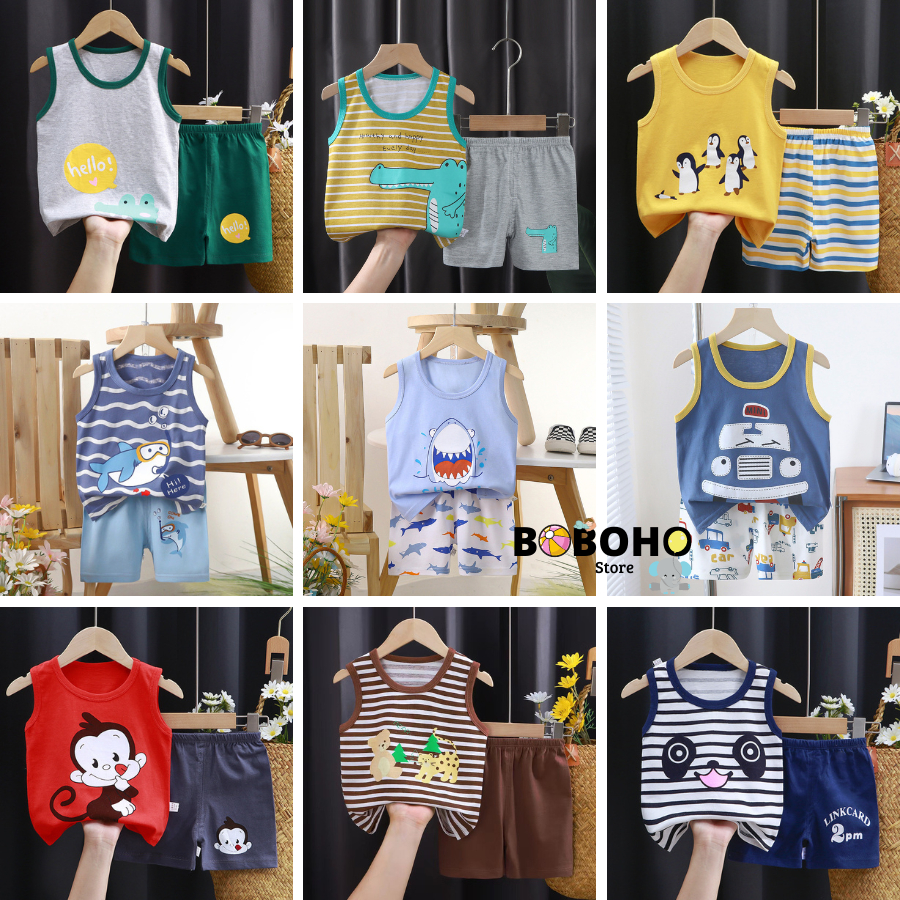 BOBOHO - SETELAN ANAK  KAOS ANAK KUTUNG TANPA LENGAN LUCU / SETELAN BAYI TANPA LENGAN