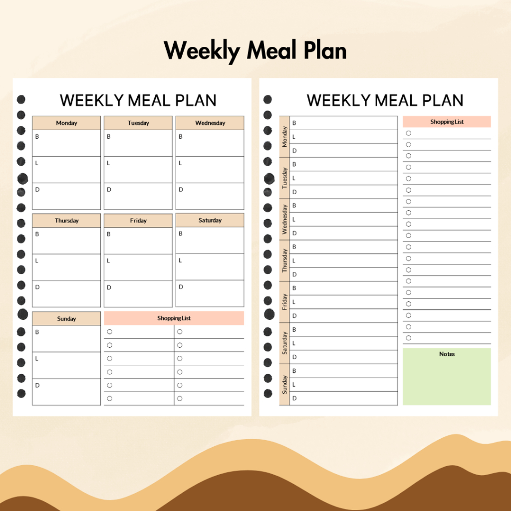 

Weekly Meal Plan Loose Leaf Isi Binder A5 B5