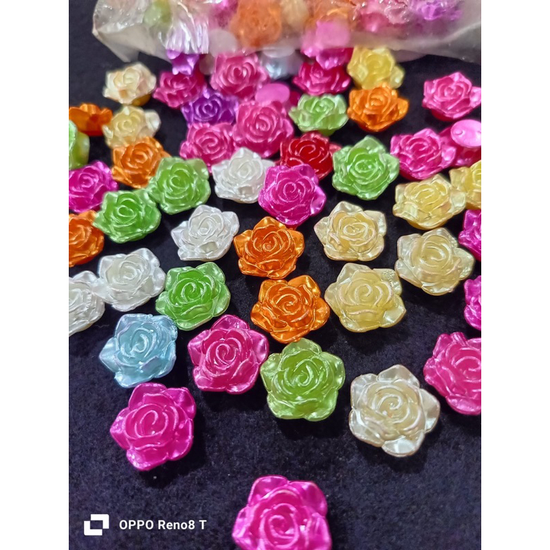 (Per Pack isi 6 pcs) Mote Bunga Akrilik 2cm / Mote Mawar  Glosy / Mote mawar doff pastel