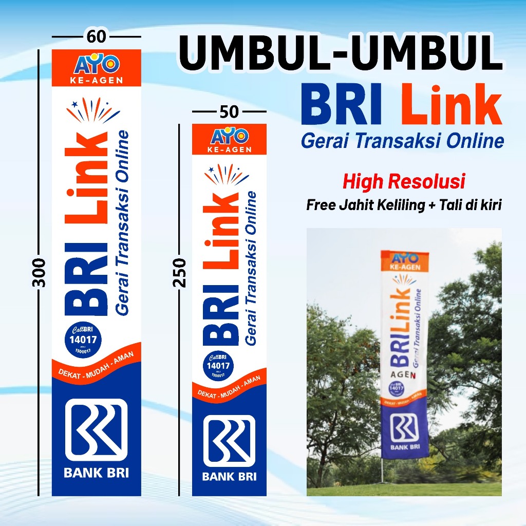 Umbul umbul Agen BRILINK / BRI LINK Ready stock bisa custom nama agen BRI