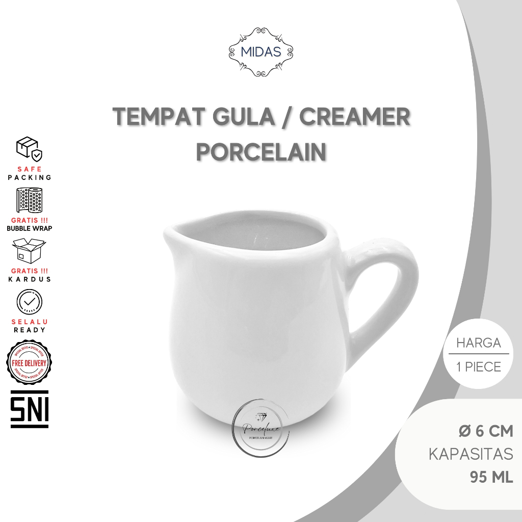 Midas Tempat Gula Cair Porselen Putih 95 ml Creamer Sugar Pot Susu Mini Keramik Teh Kopi Aesthetic