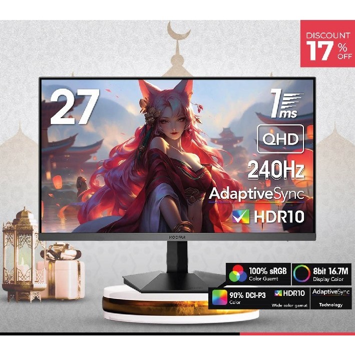 KOORUI 27 inch Gaming Monitor QHD 2560 x 1440p 240Hz 1ms HDR10- GN05