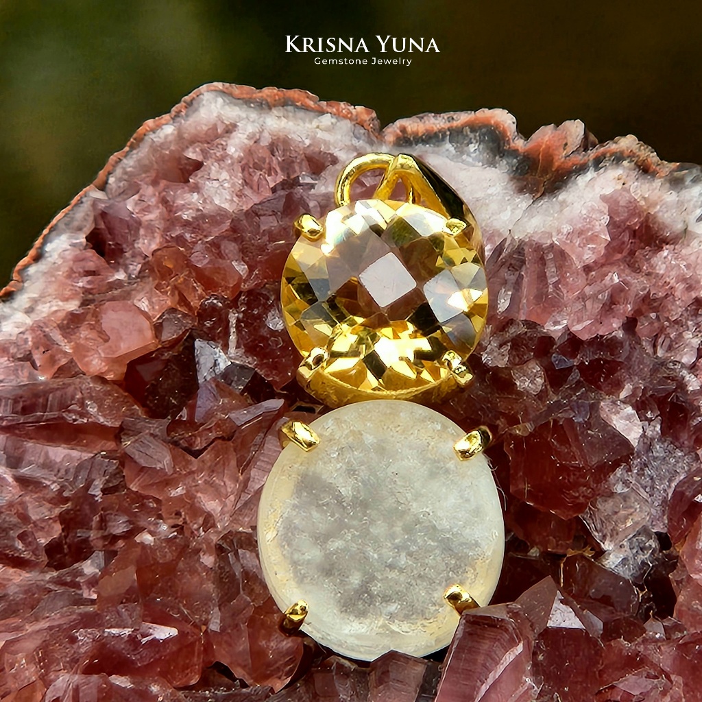 Natural Libyan Desert Glass & Citrine Pendant