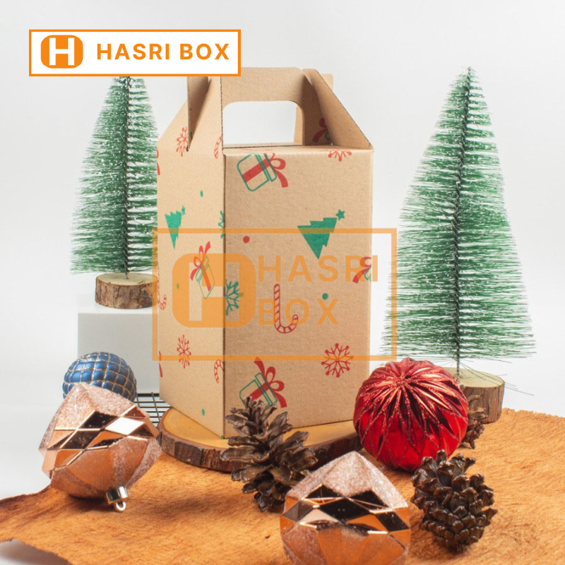 (10 Pcs) Box Kardus Jinjing Dus isi 3 Toples 250gr Packaging Parcel Natal Dus Tenteng Kotak Kue Keri