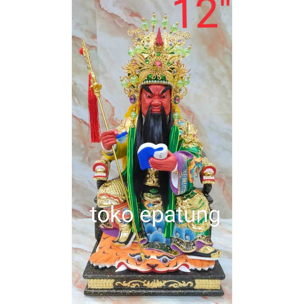 patung dewa Kwan Kung / Kwan Kong - kayu taiwan - 12 inch -l - DUDUK - pedang buku