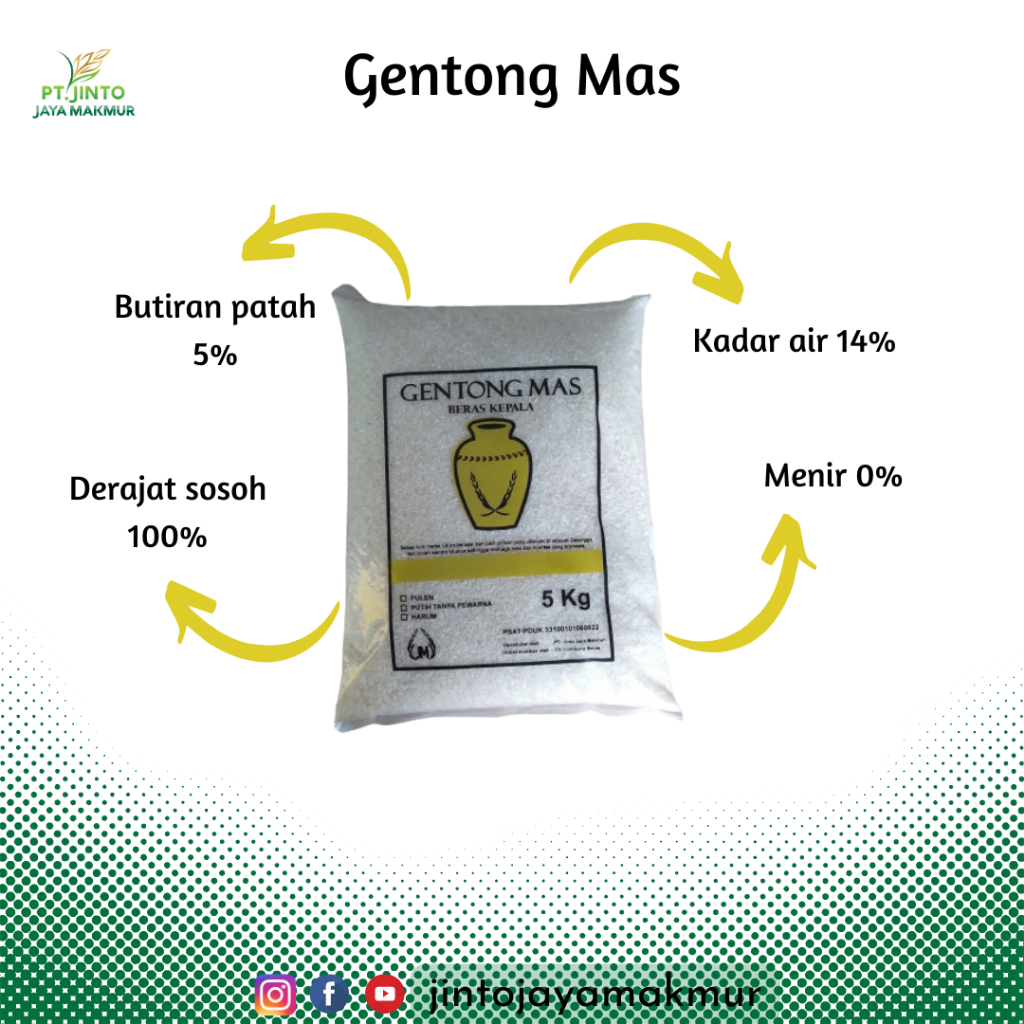 

Beras C4 Gentong Mas 5kg Pulen putih tanpa pewarna