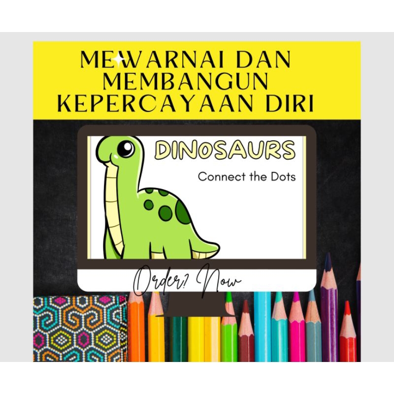 

KERTAS MEWARNAI GAMBAR ANAK KIDS COLORING PAGE TEMA DINOSAURUS CONNECTING THE DOTS MELATIH MOTORIK ANAK PAUD TK SD UK.A4