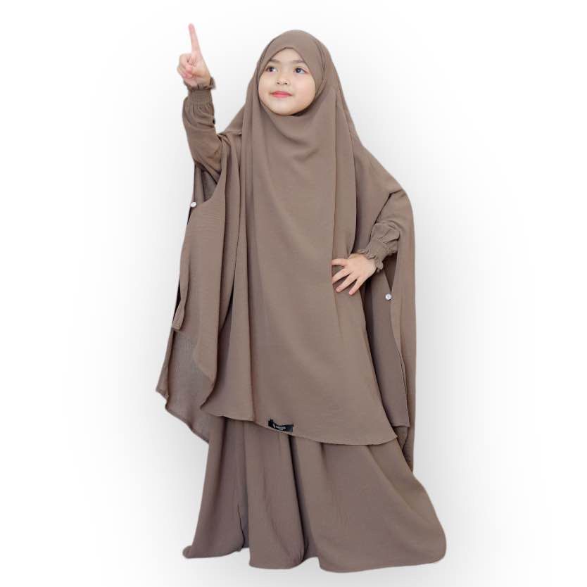 Salvina Kids Gamis Anak French Khimar Madina Set - Smoke