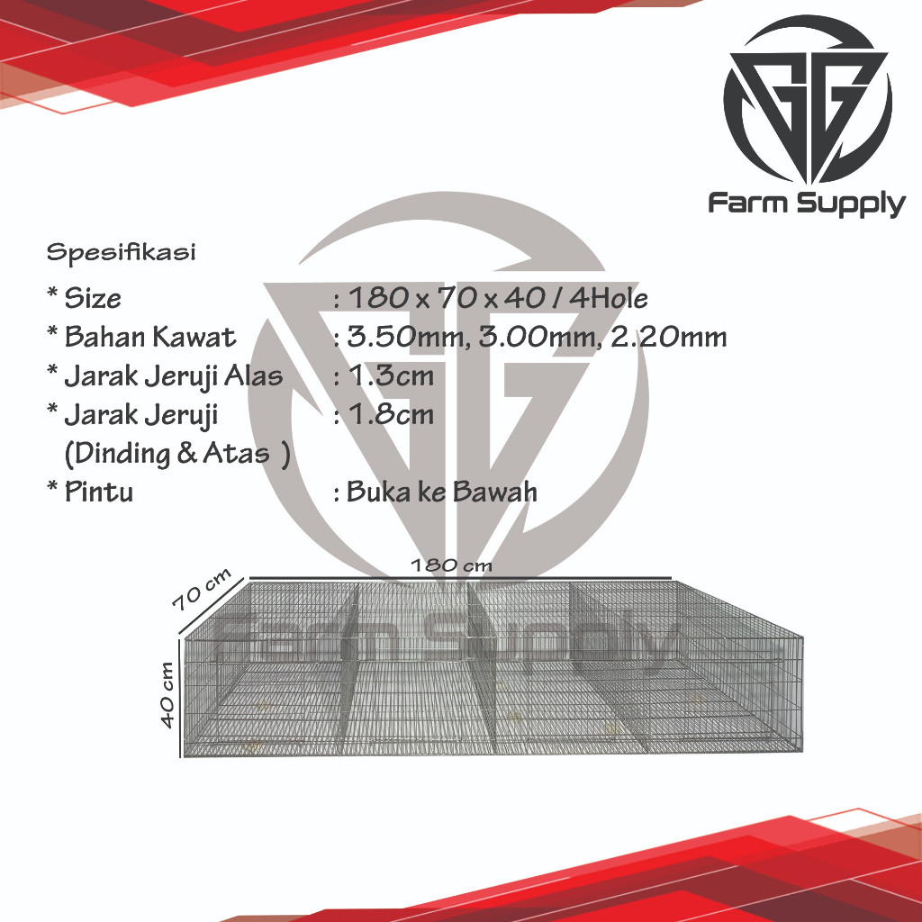 Kandang Kelinci Galvanis 180 x 70 x 40/ 4Hole (Breeding)