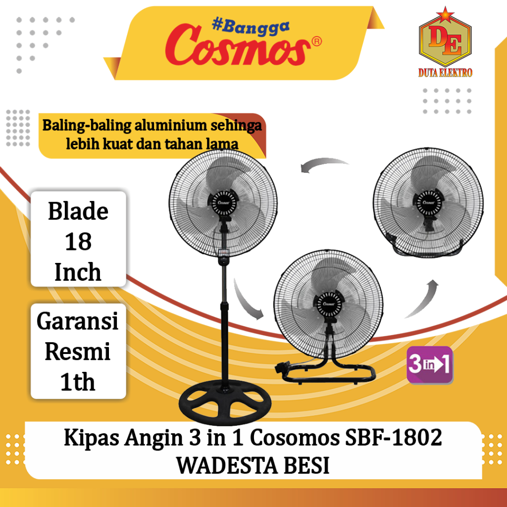 Kipas Angin 3 in 1 Cosmos SBF 1802 WADESTA BESI Tegak Dinding Duduk