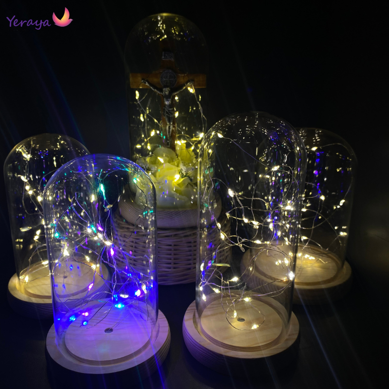 Glass Dome Lampu Dome Led String / Flower Dome Light / Lampu Kubah Kaca Import Alas Kayu [Termasuk L