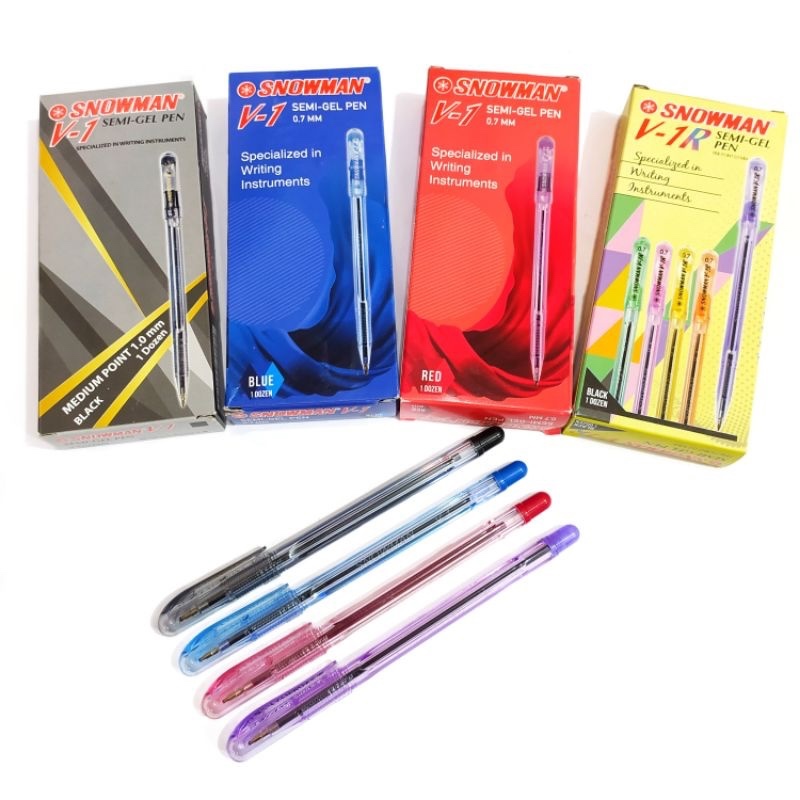 

pulpen pen snowman / standard semi gel tutup v1 lusinan 12 pcs ballpoint hitam / biru fizz