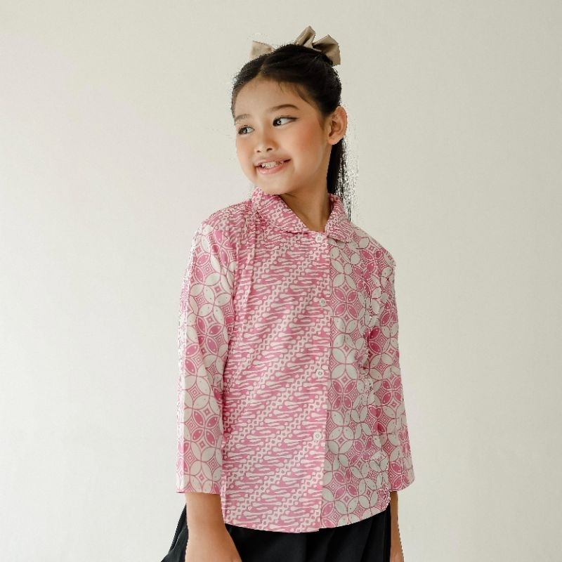 TOP BLUS BATIK LENGAN PANJANG KAWUNGAN SOFT KAWUNG BIRU BIRU PINK LILAC MURAH