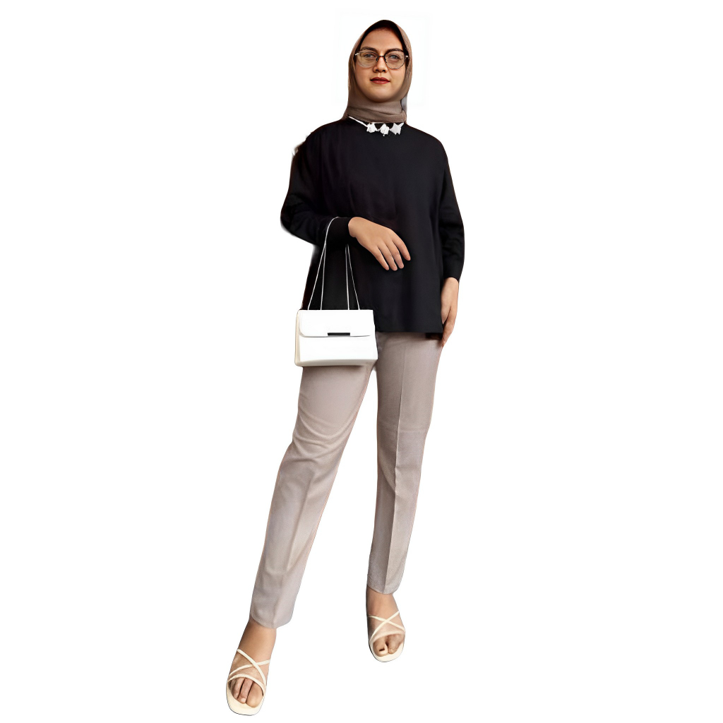 Celana Panjang Kerja Kantor Wanita Dewasa Formal Polos Bahan Kain Kancing Resleting Jumbo Hitam