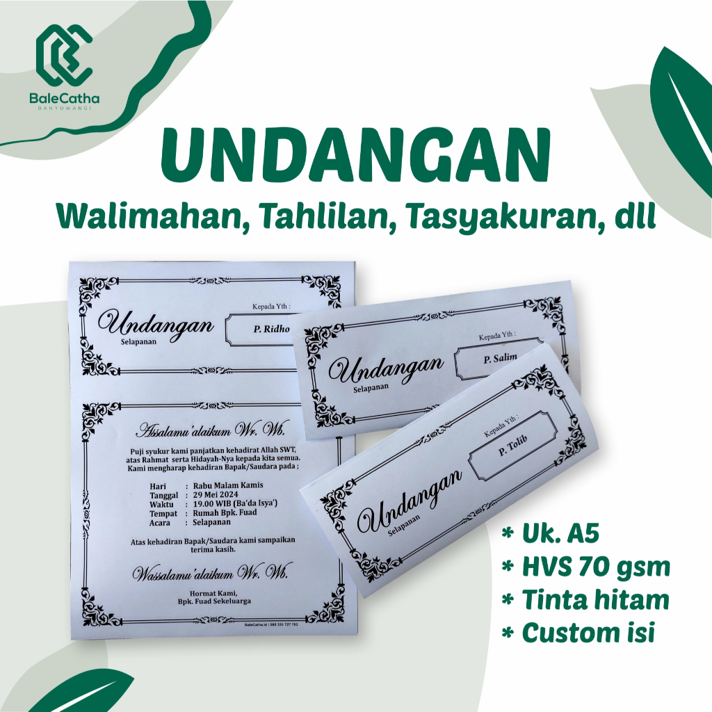 UNDANGAN HVS | Undangan Tahlilan, Walimahan, Genduren, Tasyakuran, dll | HVS 70 gsm, Tinta Hitam