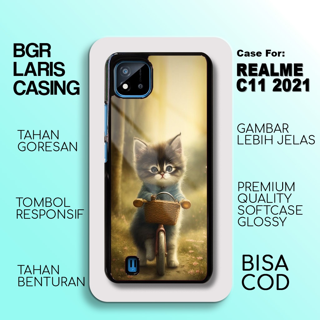 Case Realme C11 2021 -Terbaru - Realme C11 2021 - Motif Kucing Sepeda - Hardcase Premium Glossy - So
