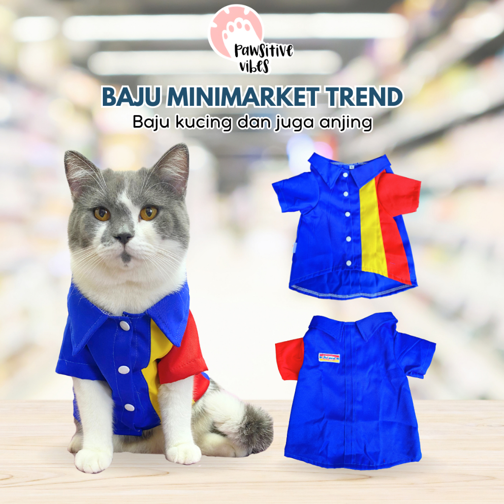 Kostum Kucing Seragam Indomaret - Baju Kucing Anjing Lucu Cowok Cewek - Baju Kucing Anjing Kelinci M